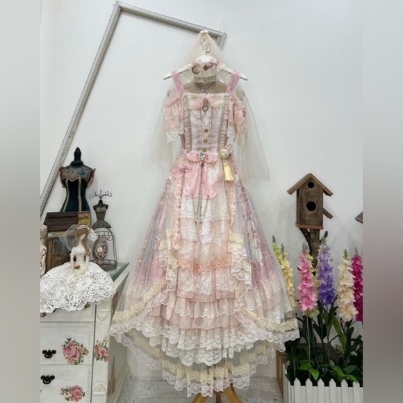 ✨Rare Find ✨Sweet Lolita Pink Lace Dress - Picture 4 of 14